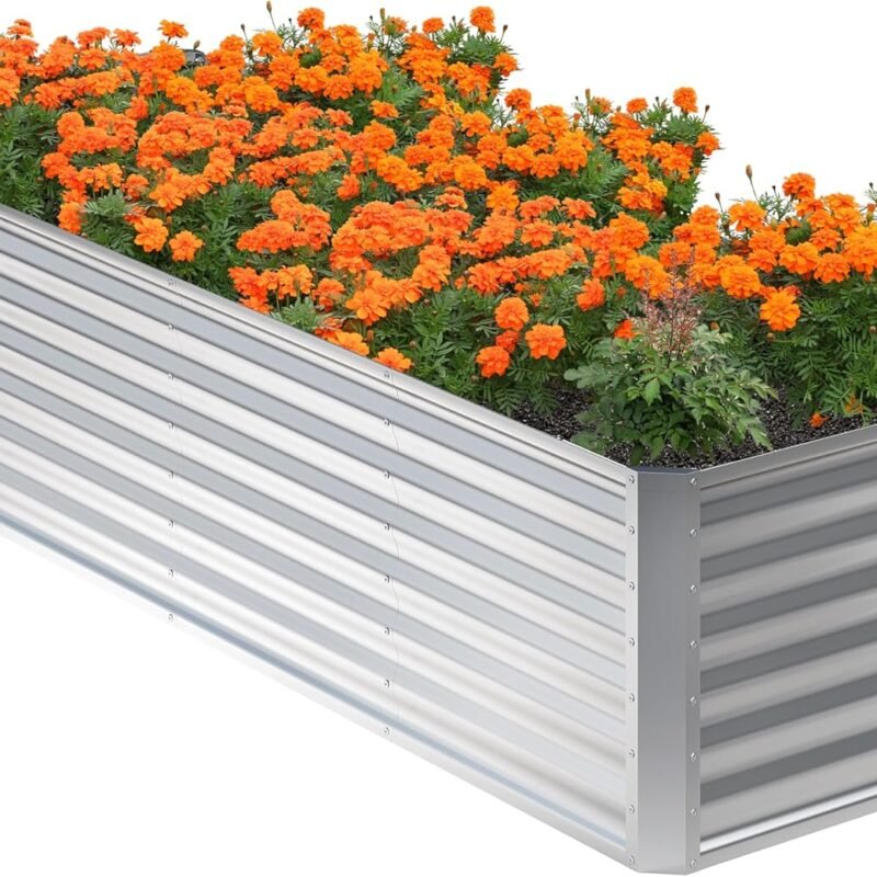 8x2x2FT Galvanized Raised Garden Bed,Planter Raised Beds-Metal Garden Box,Large Plant for Outdoor Planting, Vegetables Bed,Flower,herb-Sliver