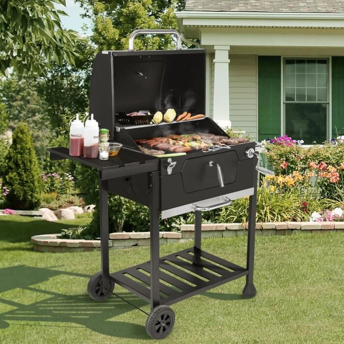 Royal Gourmet CD1824G 24 Inch Charcoal Grill with Foldable Side Table, Outdoor BBQ Grill with 490 Sq. In. Cooking Area for Picnic and Camping Grilling, Black - Image 8