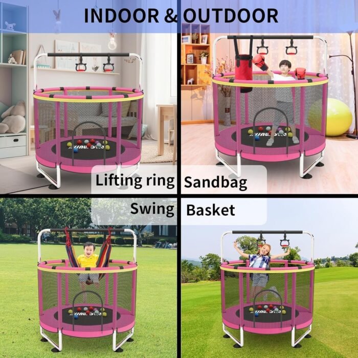 Trampoline for Kids, Adjustable Baby Toddler Trampoline with Basketball Hoop, 440lbs Indoor Outdoor Toddler Trampoline with Enclosure - Image 5