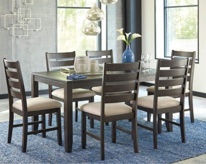 Signature Design by Ashley Rokane 20" Dining Room Table Set with 6 Upholstered Chairs, Brown - Image 2