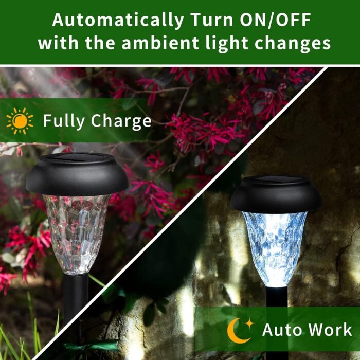 GIGALUMI 12 Pack Solar Lights Outdoor Waterproof, Cool White Pathway Lights Solar Powered, Landscape Lighting, Solar Grden Lights for Decor, Patio, Garden, Yard, Pathways, Walkways - Image 4