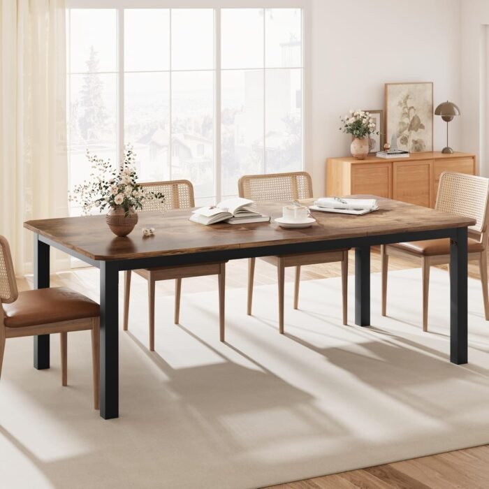 IDEALHOUSE Industrial Dining Table For 6~8 People, 78.7" Long Kitchen Table, Wood Dining Table, Kitchen & Dining Room Table, Rectangle Dining Room Table For 6 Ideal For Dinner Or Meetings -Retro Brown - Image 4