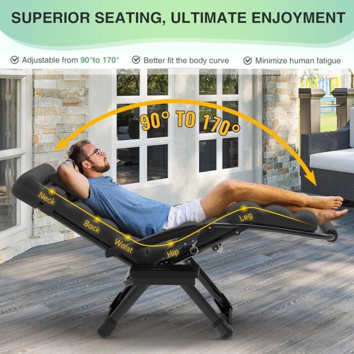Suteck Oversized Zero Gravity Chair,33In XXL Lounge Chair w/Removable Cushion&Headrest, Reclining Camping Chair w/Upgraded Lock and Footrest, Reclining Patio Chairs Recliner for Indoor Outdoor,500LBS - Image 7