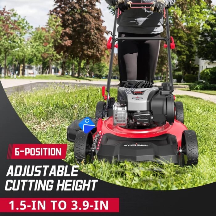 PowerSmart 21" 140cc Self Propelled Lawn Mower, 6-Position Adjustable Cutting Height, 3-in-1 with Mulching. Side Discharge. Rear Bagging, Easy Start - Image 4
