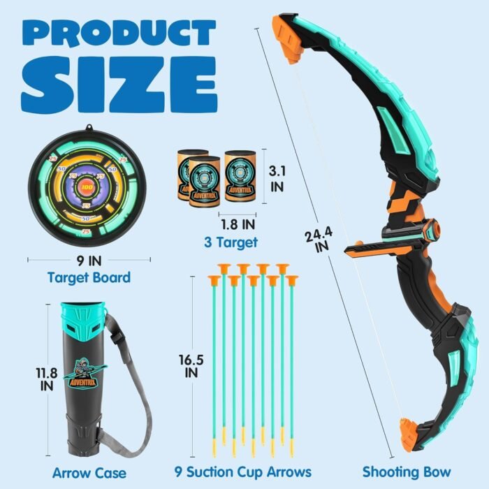 JOYIN Kids Bow and Arrow Set, LED Light Up Archery Toy Set with 9 Suction Cup Arrows, Target & Arrow Case, Indoor and Outdoor Hunting Play Gift Toys for Kids, Boys & Girls Ages 6-12 - Image 6