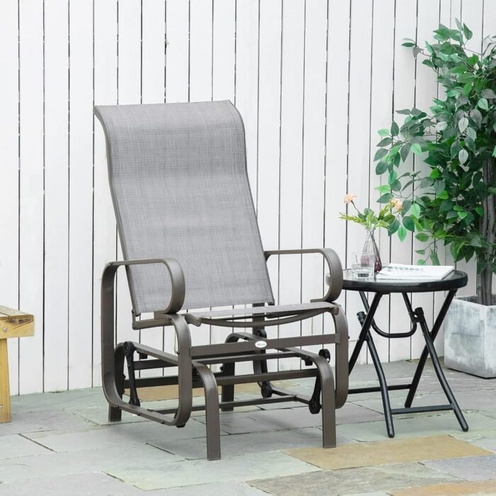 Outsunny Outdoor Glider Chair, Gliders for Outside Patio with Smooth Rocking Mechanism and Lightweight Construction for Backyard, Gray - Image 2