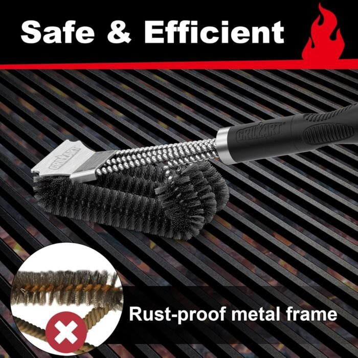 GRILLART Grill Brush and Scraper, Extra Strong BBQ Cleaner Accessories, Safe Wire Bristles Barbecue Triple Scrubbers Cleaning Brush for Gas/Charcoal Grilling Grates, Wizard Tool BR-8115 - Image 6