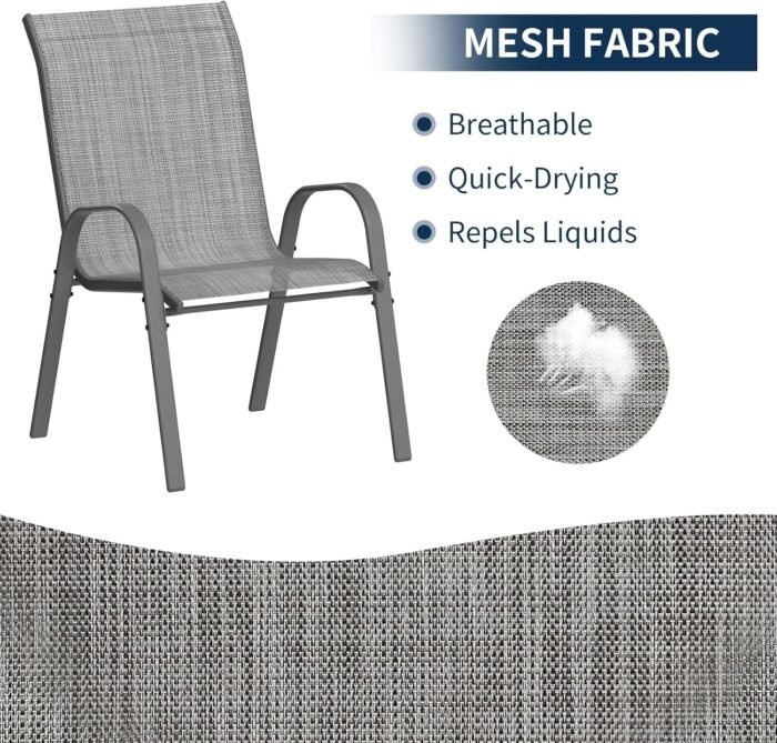 Amopatio Patio Chairs Set of 4, Breathable Garden Outdoor Furniture for Backyard Deck,Outdoor Stackable Dining Chairs for All Weather, Dark Grey - Image 4