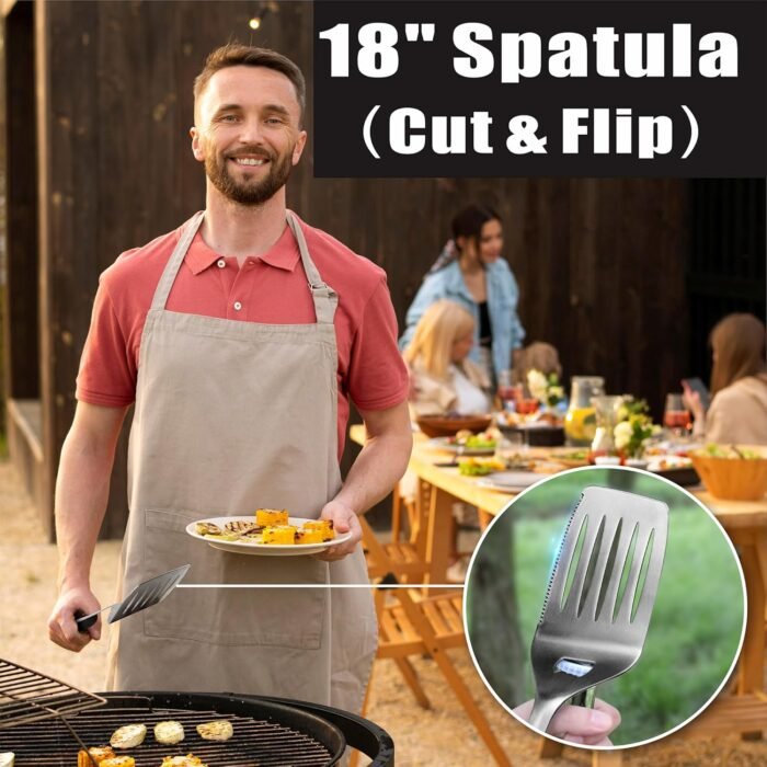 GRILLART BBQ Tools Grill Tools Set -18Inch Grilling Tools BBQ Set - Grill Accessories w/BBQ Tongs, Spatula, Fork, Brush- Stainless Grill Kit Grilling Set - Gift Ideas BBQ Accessories Gifts for Men Dad - Image 6
