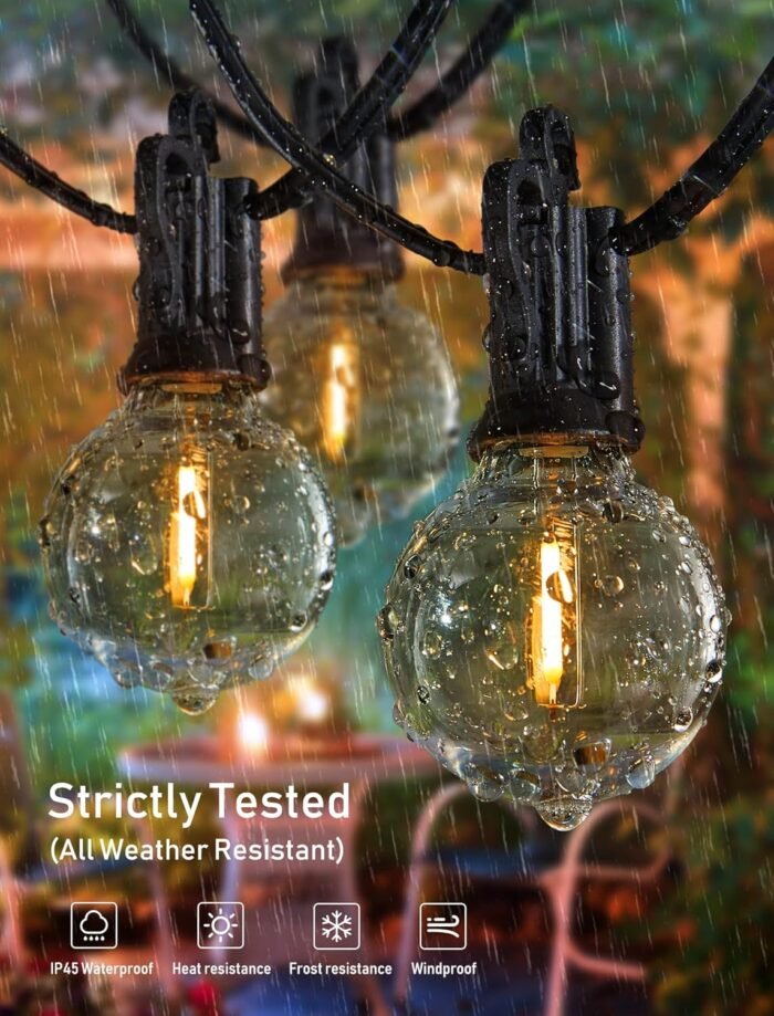 Brightown 58FT Solar String Lights Outdoor with Remote Cable Ties and Hooks, Commercial Grade Patio Lights with 26 LED Shatterproof Bulbs, 3 Light Modes Hanging Light for Backyard Party Decor - Image 6