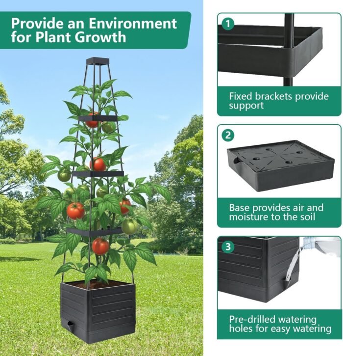 2 Pack Raised Garden Bed Planter Box with Trellis, 58”Tomato Planter with Trellis for Climbing Plants Vegetables Vine Flowers, Self-Watering Tomato Cage for Garden Patio Outdoor & Indoor - Image 2