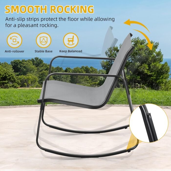 DWVO 3 Piece Patio Furniture Set Outdoor Textilene Bistro Set Modern Porch Furniture Patio Chairs Set of 2 with Coffee Table for Backyard, Lawn, Garden, Balcony, Poolside - Grey - Image 3