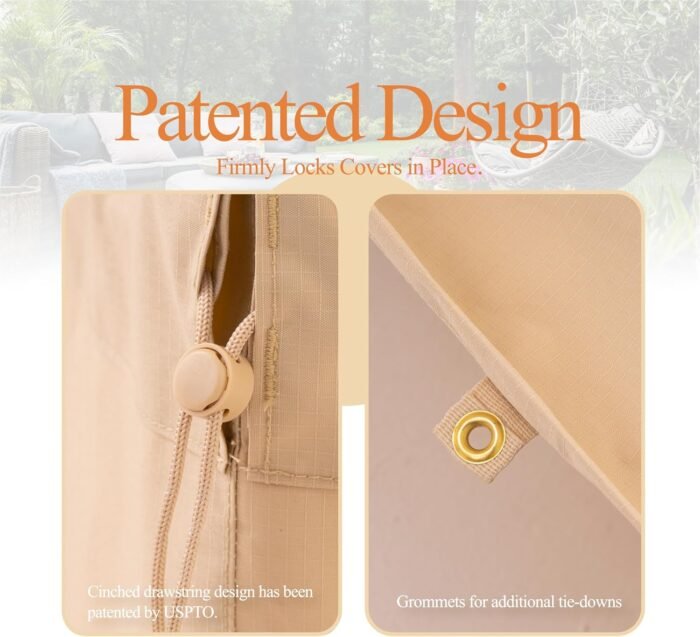 Round Patio Furniture Cover, 62" D x 31" H, Waterproof, UV Resistant, Anti-Fading Outdoor Cover for Round Dining Table and Chairs Set, Beige - Image 5