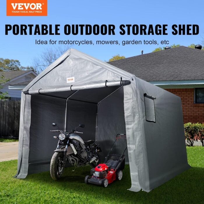 VEVOR Portable Shed Outdoor Storage Shelter, 6x8x7 ft Heavy Duty Instant Waterproof Storage Tent Sheds with Roll-up Zipper Door and Ventilated Windows for Motorcycle, Bike, Garden Tools - Image 6