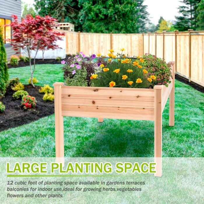 Backyard Expressions 48"x34" Raised Garden Bed - Elevated Wood Planter Box for Healthy Plant Growth, 440 lb Capacity - Natural Color - Image 6