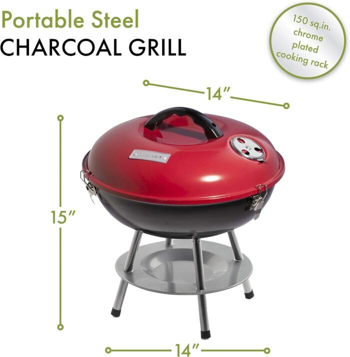 Cuisinart 14" Inch BBQ, 14" x 14" x 15", Portable Charcoal Grill, (Red), CCG-190RB - Image 7