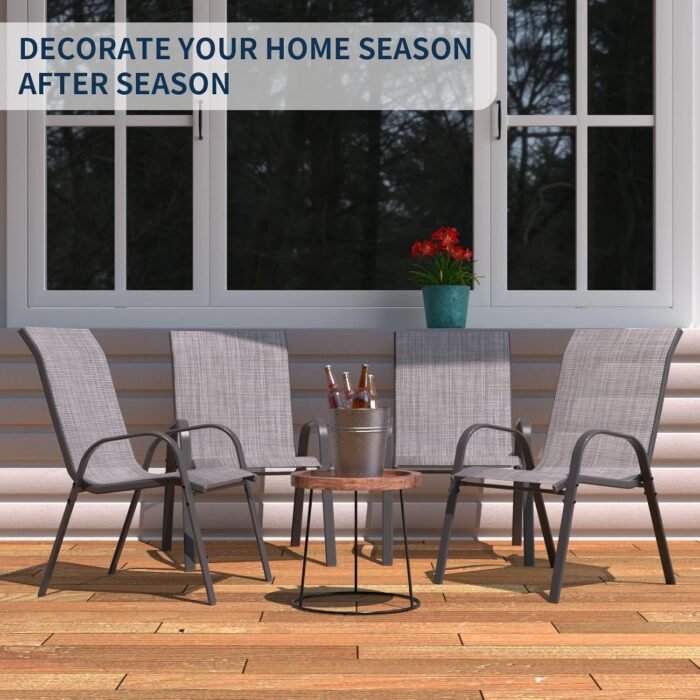 Amopatio Patio Chairs Set of 4, Breathable Garden Outdoor Furniture for Backyard Deck,Outdoor Stackable Dining Chairs for All Weather, Dark Grey - Image 7