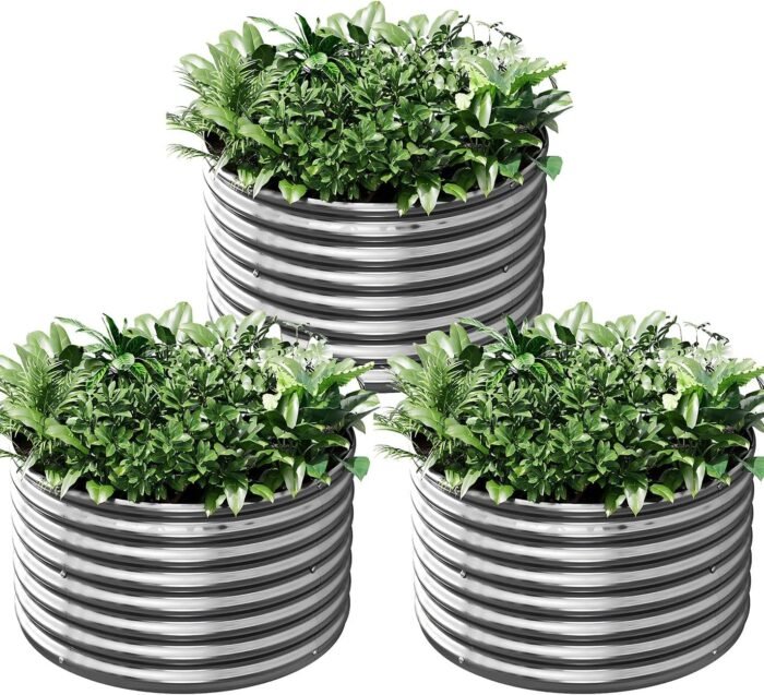 3 Pack 3x3x2FT Round Galvanized Raised Garden Bed Outdoor,Metal Garden Bed for Vegetables,Steel Raised Beds for Gardening,Above Ground Garden Box for Flower