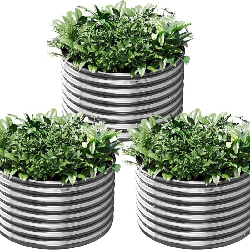 3 Pack 3x3x2FT Round Galvanized Raised Garden Bed Outdoor,Metal Garden Bed for Vegetables,Steel Raised Beds for Gardening,Above Ground Garden Box for Flower