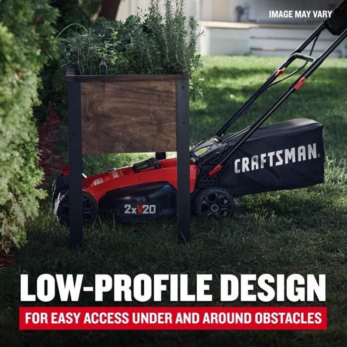CRAFTSMAN V20 Lawn Mower, Push Mower, Lightweight and Portable, Grass Bag, Battery and Charger Included (CMCMW220P2) - Image 3
