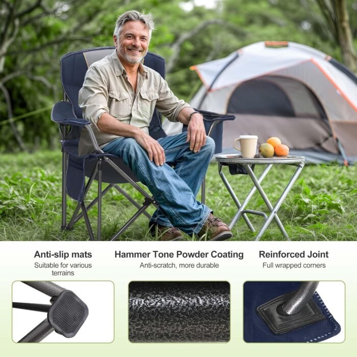 LET'S CAMP Folding Camping Chair Oversized Heavy Duty Padded Outdoor Chair with Cup Holder Storage and Cooler Bag, 450 LBS Weight Capacity, Thicken 600D Oxford,2 Pack - Image 5