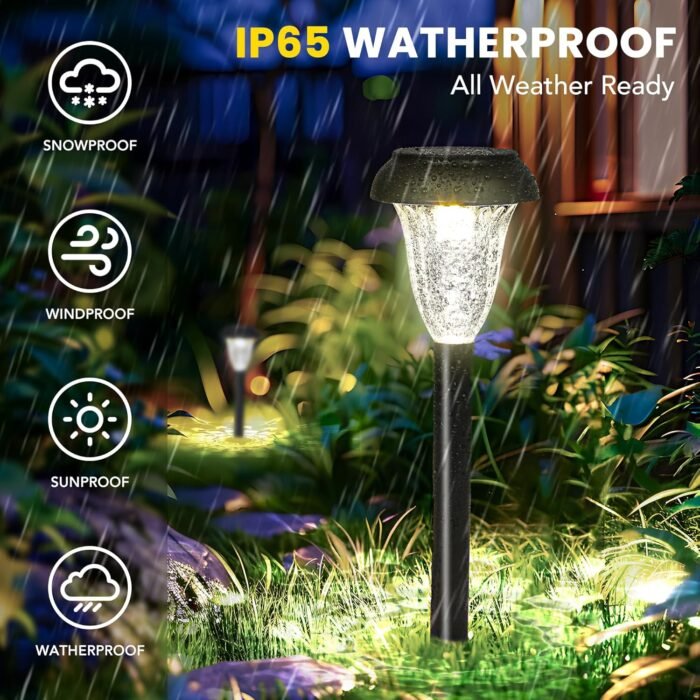GIGALUMI 12 Pack Solar Lights Outdoor Waterproof, Cool White Pathway Lights Solar Powered, Landscape Lighting, Solar Grden Lights for Decor, Patio, Garden, Yard, Pathways, Walkways - Image 5