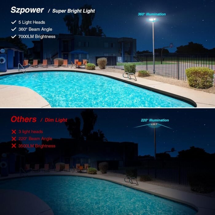 70W LED Flood Lights Outdoor Waterproof IP65, 5 Heads Exterior Security Lights with 360° Lighting Angle, 6500K Super Bright Floodlight Fixture, Outside Lights for House, Backyard - Image 5
