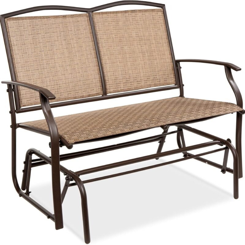 Best Choice Products 2-Person Outdoor Patio Swing Glider Steel Bench Loveseat Rocker for Deck, Porch w/Textilene Fabric, Steel Frame - Brown