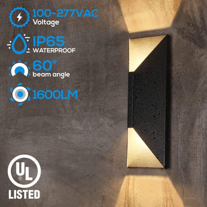 LEONLITE Dimmable LED Up Down Wall Light, 100-277V, CRI 90+, UL Listed IP65 Waterproof, 10%-100% Dimmable for Commercial Outdoor, 14 Inch Modern Porch Light, 1600LM 3000K, Pack of 2 - Image 4