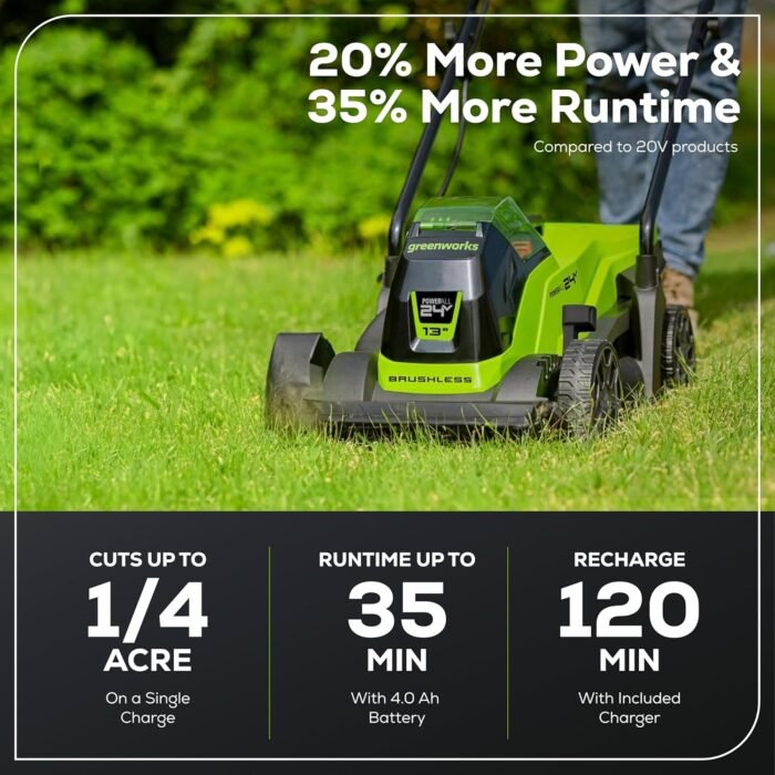 Greenworks 24V 13" Brushless Cordless (Push) Lawn Mower, 4.0Ah Battery and Charger Included - Image 3