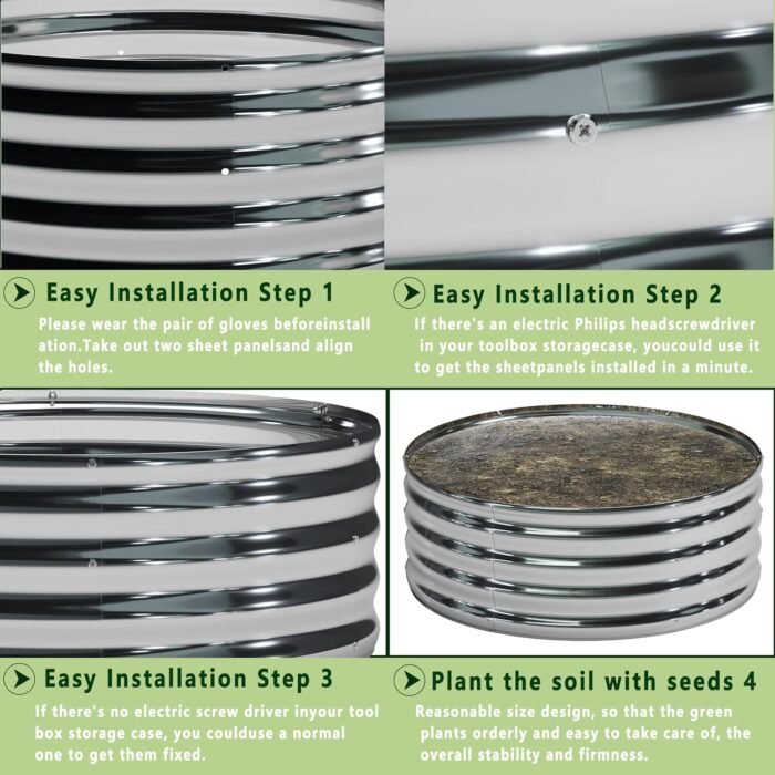 3PCS 3x3x1FT Galvanized Raised Garden Bed Kit,Vegetable Boxes-Round Metal Flower Box,Large Planter Raised Beds Outdoor Garden for Planting,Fruit,Herb-Sliver - Image 5