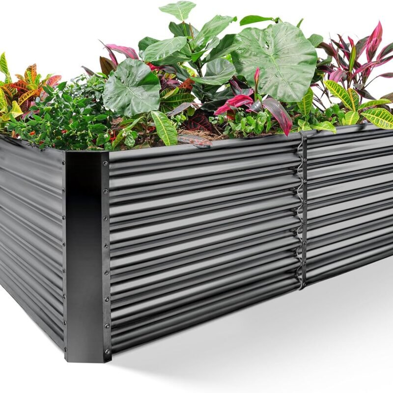 Land Guard 8×4×2 ft Galvanized Raised Garden Bed Kit, Galvanized Planter Raised Garden Boxes Outdoor, Large Metal Raised Garden Beds for Vegetables(Grey)…