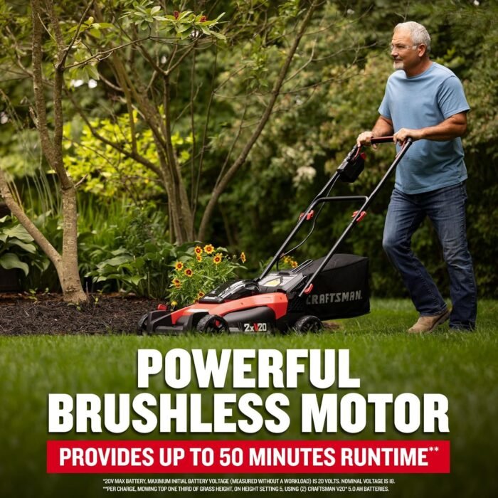CRAFTSMAN V20 Lawn Mower, Push Mower, Lightweight and Portable, Grass Bag, Battery and Charger Included (CMCMW220P2) - Image 2