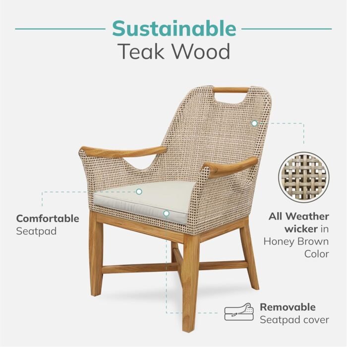 Cambridge Casual Sydney Teak Wood 5 Piece Outdoor Dining Set with Round Dining Table - Image 4