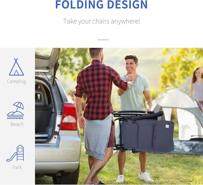 Outsunny 2 Piece Outdoor Patio Furniture Set with 2 Folding Padded Rocking Chairs, Bistro Style for Porch, Camping, Balcony, Navy Blue - Image 4