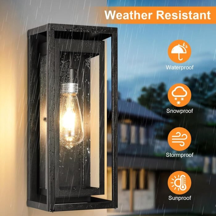 15" Large Outdoor Wall Lights, 2 Pack Matte Black Outdoor Sconces, Modern Waterproof Exterior Lighting Fixtures with Clear Glass Shade for Front Door, Porch, Garage - Image 3