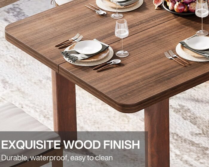 Tribesigns Farmhouse Dining Table for 4-6 People, 63-Inch Wood Kitchen Table with Solid Wood Legs, Rectangular Dinner Table for Dining Room, Kitchen, Living Room - Image 7