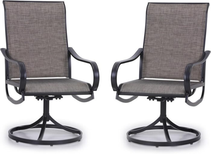 PHI VILLA Patio Swivel Dining Chairs Set of 2, Outdoor Metal Chair with Textilene Mesh Fabric, Patio Chair with Armrest, Black Frame for Patio Deck Garden