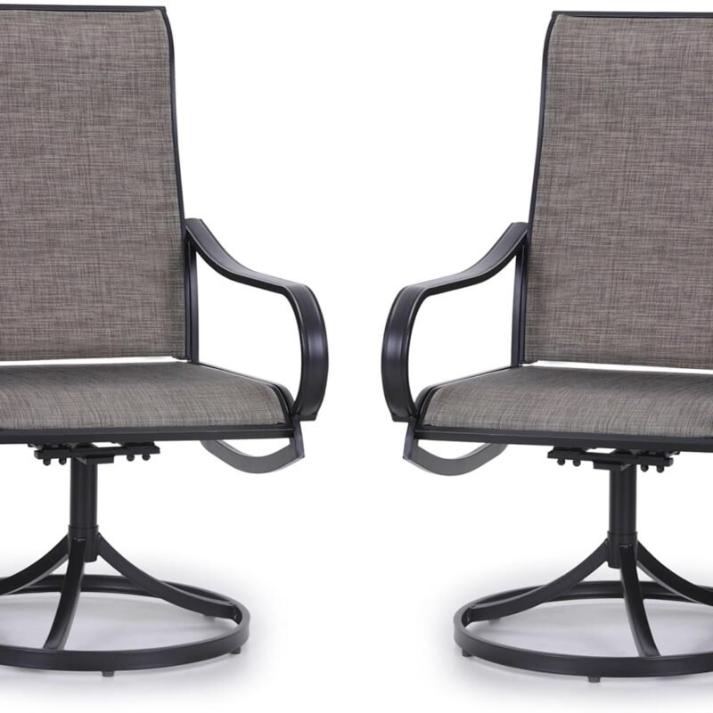 PHI VILLA Patio Swivel Dining Chairs Set of 2, Outdoor Metal Chair with Textilene Mesh Fabric, Patio Chair with Armrest, Black Frame for Patio Deck Garden