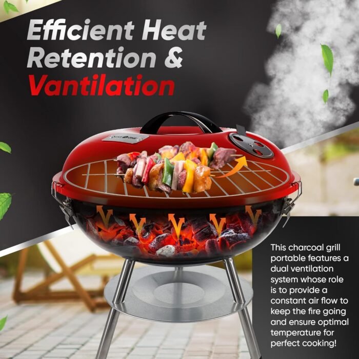 Gas One – 14-inch Portable Barbecue Grill with 3-Point Locking Lid for Heat Preservation – Dual Venting System – Small Charcoal Grill for Backyard, Camping, Boat - Image 3