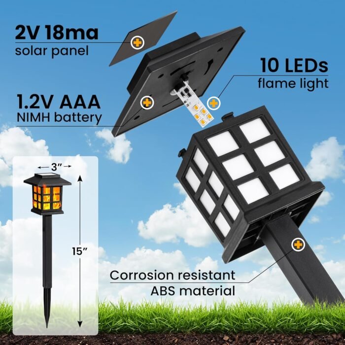 GIGALUMI Solar Lights for Outside,12 Pack Flickering Flame LED Solar Outdoor Lights, Waterproof Solar Garden Lights Maintain 10 Hours of Lighting for Christmas, Garden, Landscape, Path, Yard, Patio - Image 7