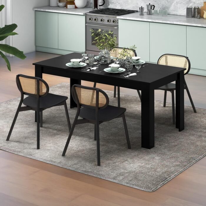 Giantex Dining Table for 6, Wood Rectangular Table, 63" L x 31.5" W x 30" H Large Farmhouse Center Table, Home Furniture Kitchen Table, Modern Dining Room Table, Supporting for 330LBS, Black - Image 9