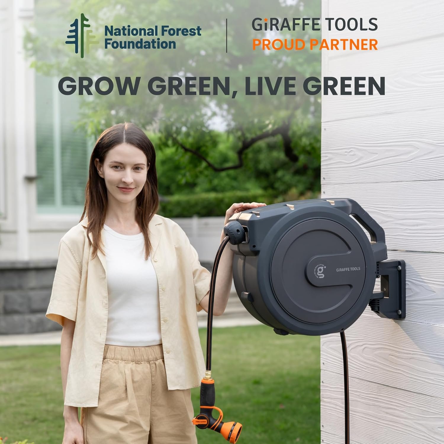 Giraffe Tools AW30 Garden Hose Reel Retractable 1/2" x 100 ft Wall Mounted Water Hose Reel Automatic Rewind, Any Length Lock, 100 ft, Dark Grey - Image 7