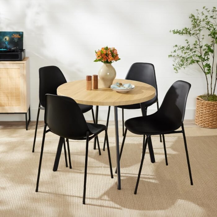 Best Choice Products Round Mid-Century Modern 35.5in Dining Table, Space-Saving Dinette for Home, Kitchen, Apartment w/Steel Legs - Natural - Image 2