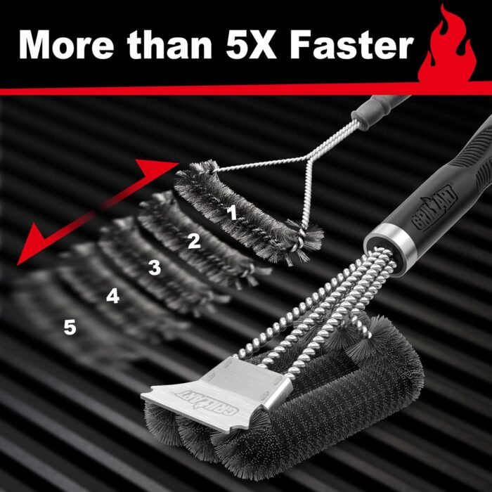 GRILLART Grill Brush and Scraper, Extra Strong BBQ Cleaner Accessories, Safe Wire Bristles Barbecue Triple Scrubbers Cleaning Brush for Gas/Charcoal Grilling Grates, Wizard Tool BR-8115 - Image 4