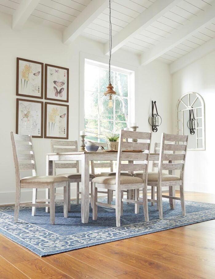 Signature Design by Ashley Skempton Cottage Dining Room Table Set with 6 Upholstered Chairs, Whitewash - Image 7