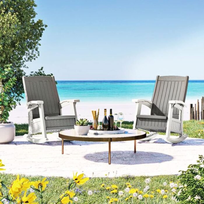 Suncast Outdoor Patio Rocking Chair with Under-Seat Storage, Stylish Faux Wood Outdoor Rocker for Patios, Dove Gray - Image 2