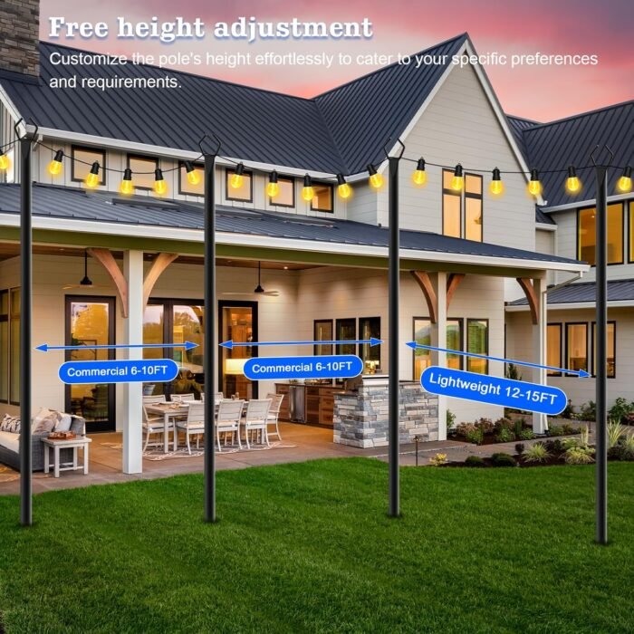 4 Pack String Light Poles,10 Ft Metal Poles with Fork for Outdoor String Lights,Outdoor Light Poles with Fork,Poles/Post/Stand for Outside,Patio,Deck,Backyard,Garden Wedding,Party - Image 6