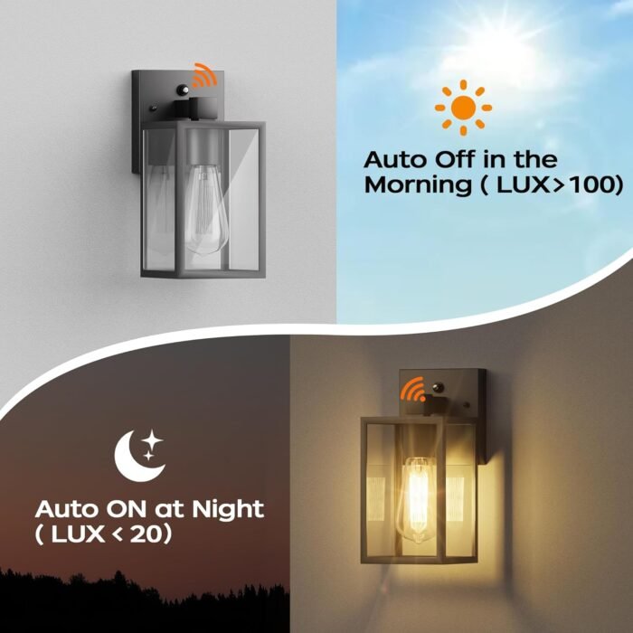 WIHTU Dusk to Dawn Outdoor Lighting Fixtures Wall Mount, Exterior Front Porch Light, Black Sensor Wall Sconce Lamp, Waterproof Wall Lantern, Anti Rust Outside Coach Lights for House, Doorway, Garage - Image 2