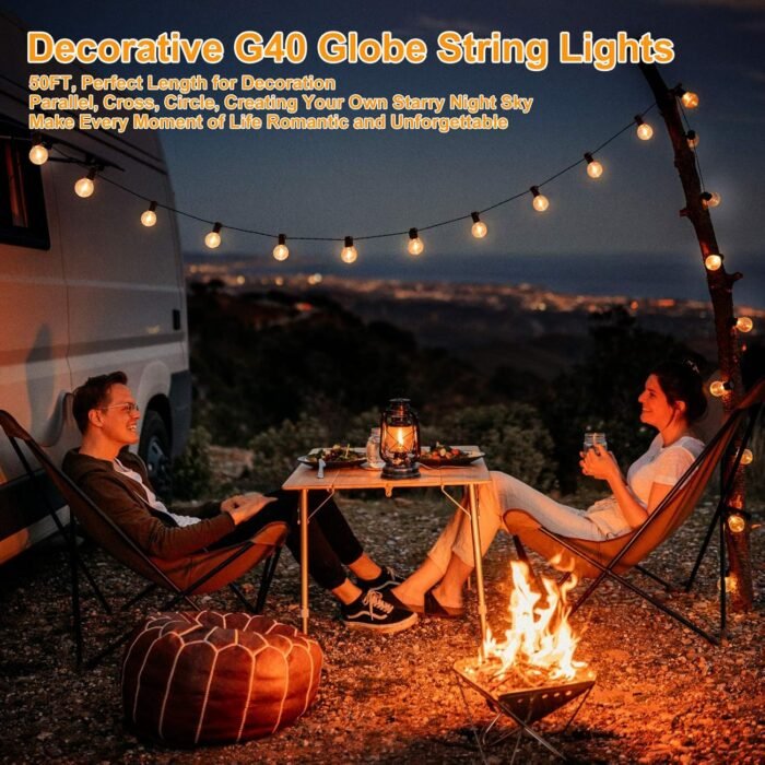 100ft 2-Pack Outdoor G40 LED Globe String Lights Dimmable Waterproof Shatterproof Light Strings with 52 Bulbs Connectable Commercial Hanging Lights for Christmas Patio House Backyard Balcony Party - Image 6